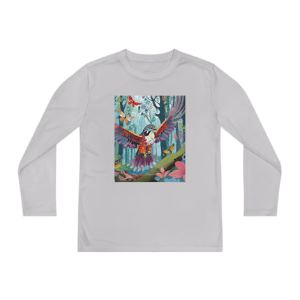A Colorful Raptor Youth Long Sleeve Competitor Tee – Dino Adventure & Forest Wonder