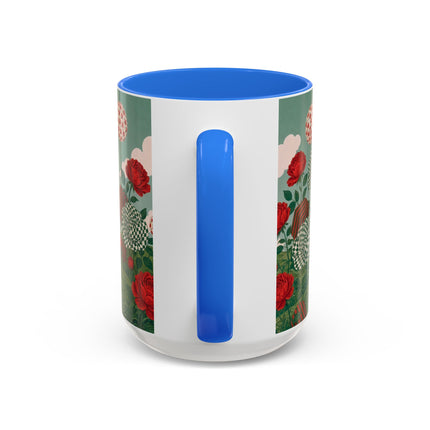 🌹💚 The Scarlet Rose Checkerboard Garden Colorful Mug – Art Deco Floral Whimsy
