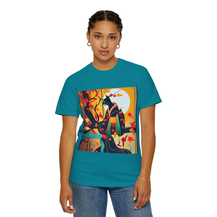 Black Cat in Kimono Unisex Garment-Dyed T-shirt