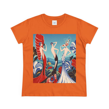 🌹🎭 The Three Ladies Of The Floral Promenade Cotton Tee – Art Deco Fashion Elegance