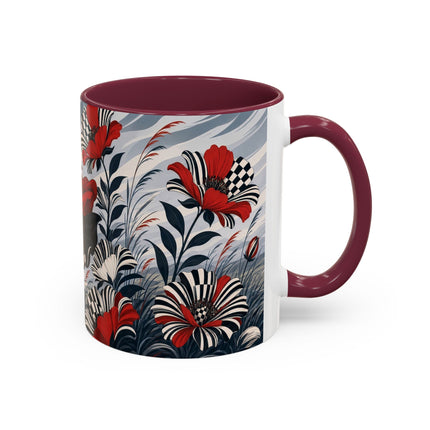 ☔🌹 The Scarlet Checkerboard Rainstorm Colorful Mug – Art Deco Floral Elegance