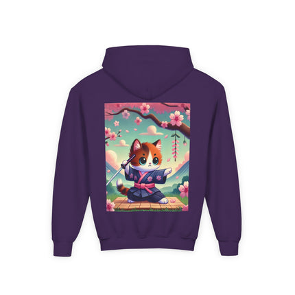 Samurai Kitten Youth Hooded Sweatshirt – Strength, Balance & Playful Courage