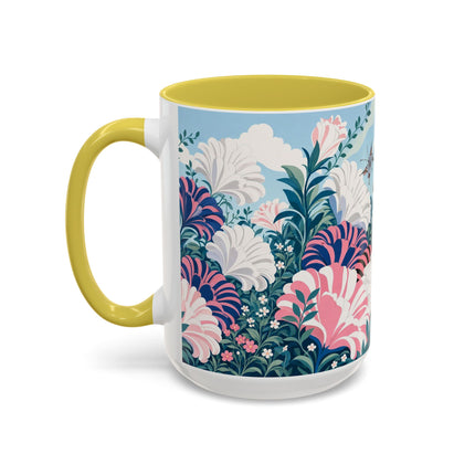 🌸🦋 The Enchanted Pink Blossom Retreat Colorful Mug – Art Deco Floral Whimsy