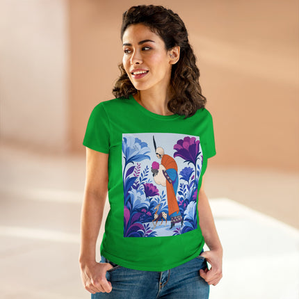 🦌🌺 The Enchanted Garden Companion Cotton Tee – Art Deco Floral Whimsy