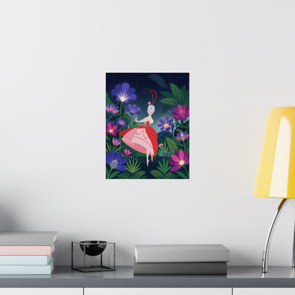 🌙🌺 The Lady Of The Midnight Flower Garden Matte Vertical Poster – Art Deco Floral Whimsy