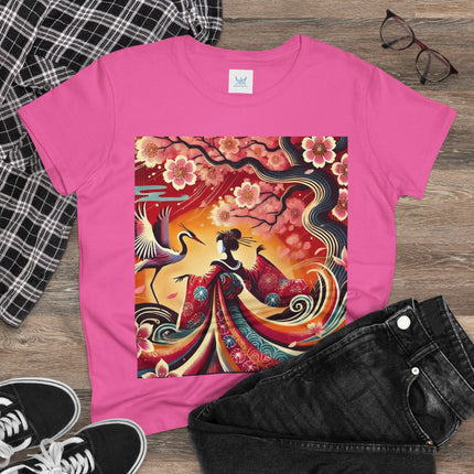 Fairy and Stork Beneath the Cherry Blossoms Cotton Tee