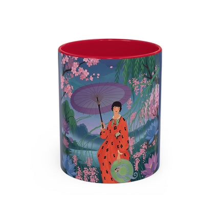 The Lady Of The Cherry Blossoms Colorful Mugs – Art Deco Spring Elegance