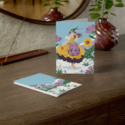 🌼❄️ The Lady Of The Snowdrop Garden Greeting Card – Art Deco Holiday Fantasy