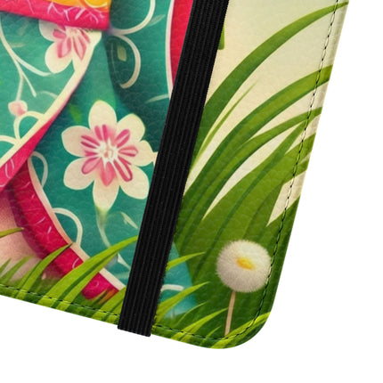 🌾🌼 Geisha Kitten and the Dandelion Wish Flip Case – Gentle Wishes & Quiet Wonder