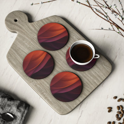 Wave Pattern with Intertwined Hues of Orange, Rose, Maroon, and Purple Coasters
