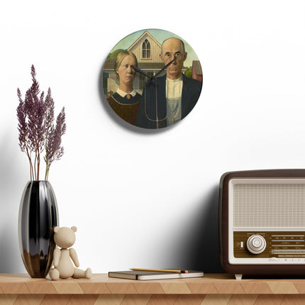American Gothic by Grant Wood Acrylic Wall Clock, Round and Square