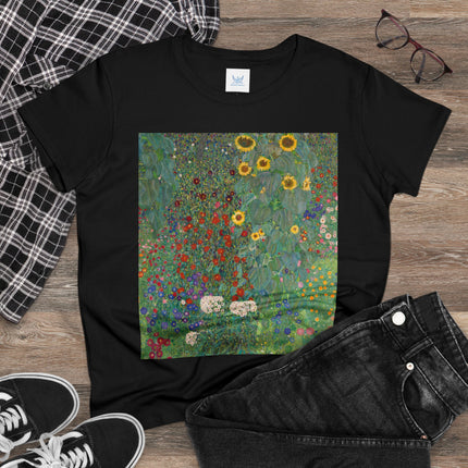 Farm Garden with Sunflowers by Gustav Klimt Women's Midweight Cotton Tee