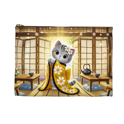 Playful Kitten in the Tea Room Accessory Pouch – Curious Charm & Cozy Whimsy
