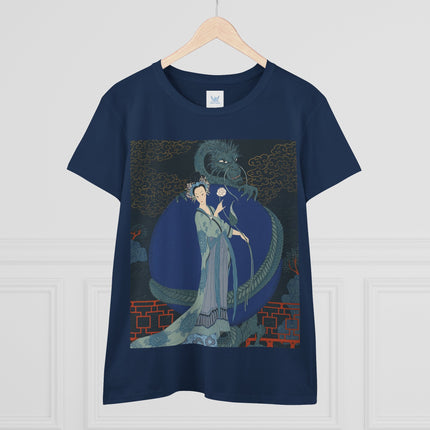 🐉🪷 The Lady Of The Lotus Dragon Cotton Tee – Art Deco Asian Fantasy