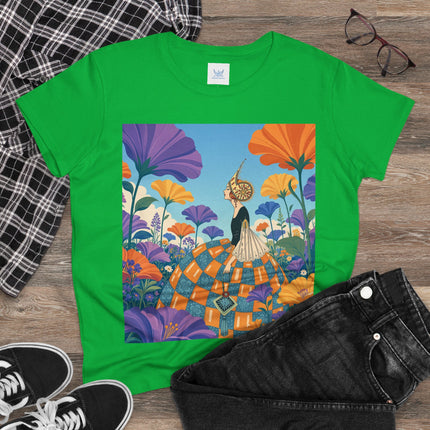🌺🧡 The Lady Of The Golden Garden Cotton Tee – Art Deco Fashion Fantasy