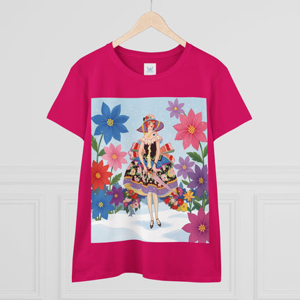 🌸❄️ The Winter Blossom Belle Cotton Tee – Art Deco Floral Fantasy
