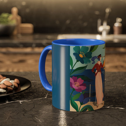 The Lady Of The Golden Horizon Colorful Mugs – Art Deco Coastal Elegance