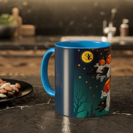 🐈‍⬛🎃 The Flying Black Cats Of Halloween Colorful Mug – Whimsical Storybook Charm