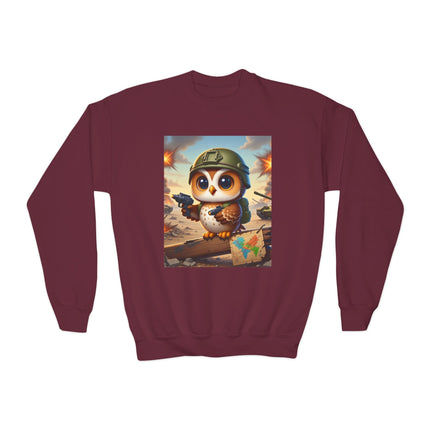 Owl on the Front Lines Youth Crewneck Sweatshirt – Courage, Wisdom & Quiet Strength