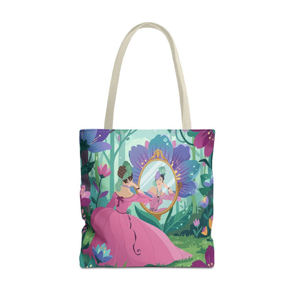 🌸🪞 The Lady Of The Enchanted Garden Mirror Tote Bag – Art Deco Floral Fantasy