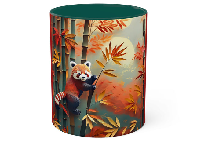 Red Panda at an Autumn Bamboo Grove Colorful Mugs, 11oz
