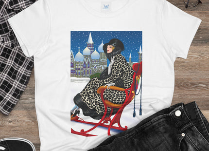 Elegant Winter Woman in Sleigh Women's Midweight Cotton Tee