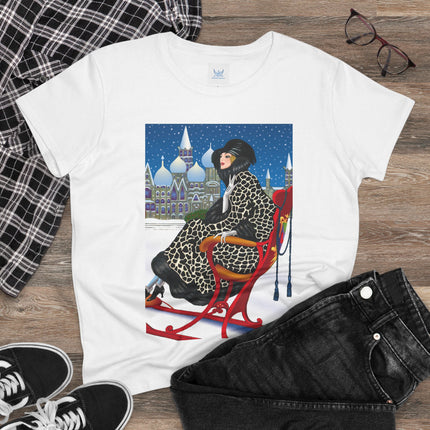 Elegant Winter Woman in Sleigh Women's Midweight Cotton Tee