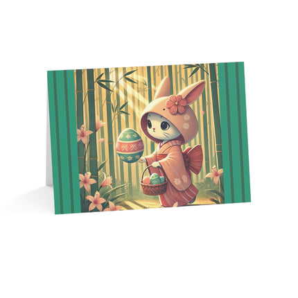 Geisha Kitten’s Easter Stroll Greeting Cards (1, 10, 30, and 50pcs)