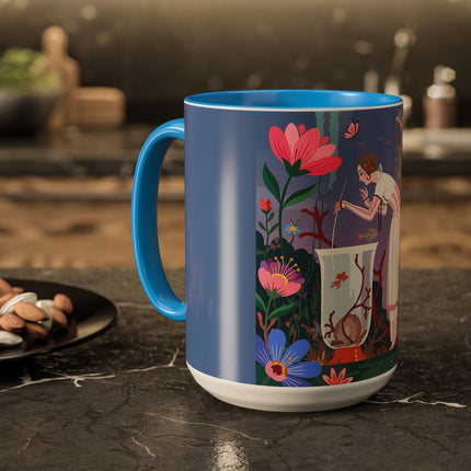 The Lady Of The Enchanted Aquarium Colorful Mugs – Art Deco Aquatic Elegance