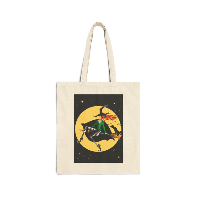 A Witch’s Moonlit Flight Cotton Canvas Tote Bag