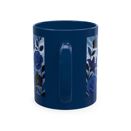 ☔💙 The Lady In The Blue Rain Garden Ceramic Mug – Art Deco Floral Elegance