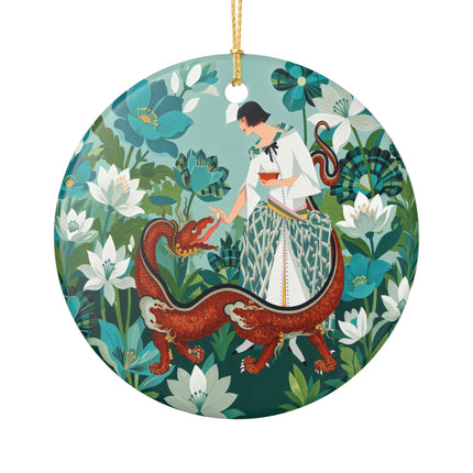 🐉🌿 The Dragon Keeper Ceramic Ornament – Art Deco Floral Fantasy