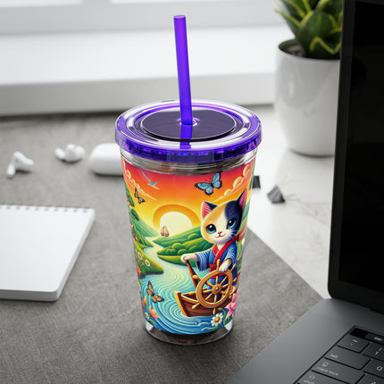 Sailor Kitten’s River Adventure Sunsplash Tumbler with Straw, 16oz