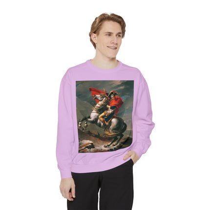Napoleon Crossing the Alps by Jacques-Louis David Unisex Garment-Dyed Sweatshirt