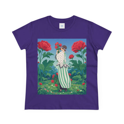 🌹🌿 The Scarlet Rose Garden Cotton Tee – Art Deco Floral Whimsy
