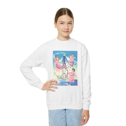 Angelic Revelry Youth Crewneck Sweatshirt – Celestial Joy & Whimsical Wonder