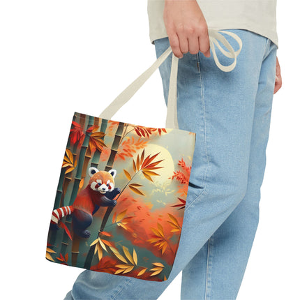 Red Panda at an Autumn Bamboo Grove Tote Bag (AOP)