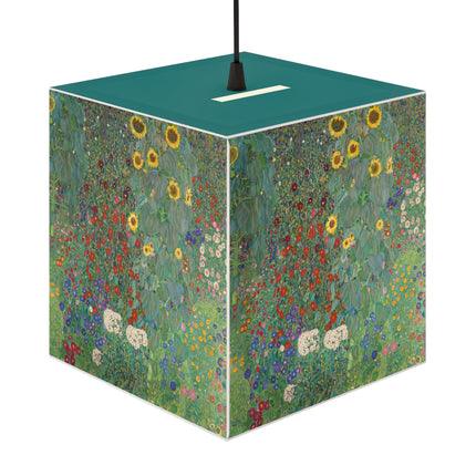 Farm Garden with Sunflowers by Gustav Klimt Light Cube Lamp