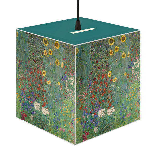 Farm Garden with Sunflowers by Gustav Klimt Light Cube Lamp