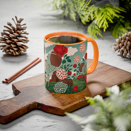 🌹💚 The Scarlet Rose Checkerboard Garden Colorful Mug – Art Deco Floral Whimsy