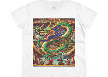 Tibetan Dragon Over Kabuki Duel Women's Midweight Cotton Tee