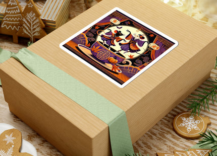 Theatrical Halloween Kabuki Mice on Teacup Kiss-Cut Stickers (4 Sizes)