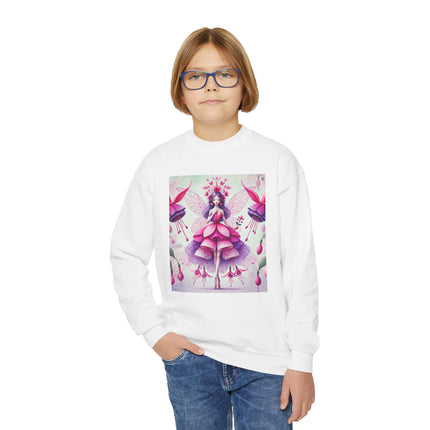 Fuchsia Fairy Youth Crewneck Sweatshirt – Vibrant Color, Floral Magic & Whimsical Elegance