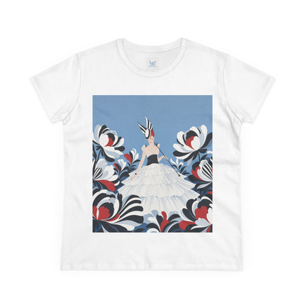 🖤🌸 The Black And Ivory Blossom Garden Cotton Tee – Art Deco Fashion Illustration