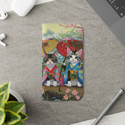 🌸🐱 Kimono Kitties Flip Case – Whimsical Elegance & Storybook Charm