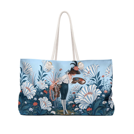 🎨💙 The Enchanted Garden Artist Weekender Bag – Art Deco Floral Whimsy