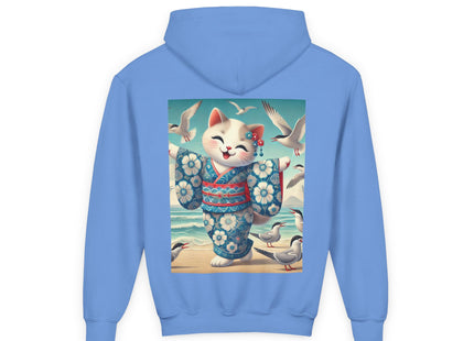 Geisha Kitten by the Seaside Youth Heavy Blend Hooded Sweatshirt