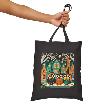 Night of the Trick-or-Treating Owlets Cotton Canvas Tote Bag