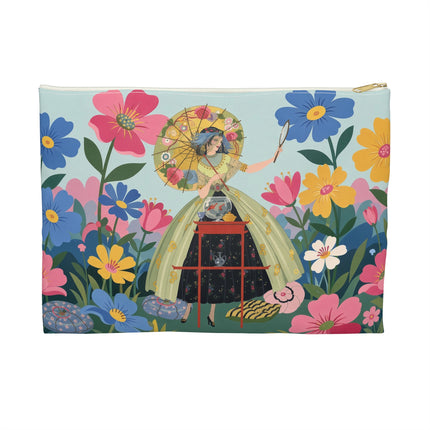 🌸🪞 The Floral Parasol Reflection Accessory Pouch – Art Deco Garden Fantasy
