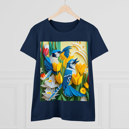Blue Jays in a Spring Garden Women's Midweight Cotton Tee